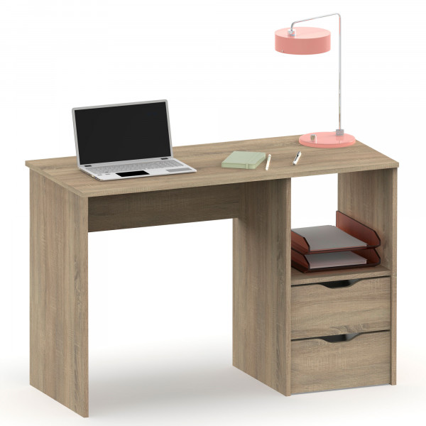 briebe Escritorio con Cajones, Mesa de Ordenador 76x115x50cm (Alto x Ancho x Profundo) 2 Cajones + Estantería, Oficina, Habitación Juvenil, Desk, Tocador Prakt Roble Cambrian 