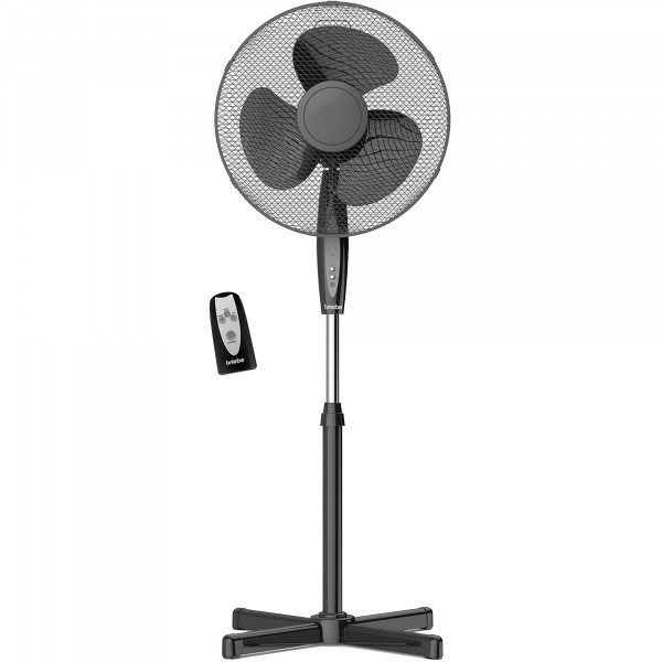 Briebe FN122397 Ventilador de Pie silencioso con Mando a Distancia, 40cm, Temporizador, oscilante, 3 Modos Funcionamiento, 3 velocidades, Regulable Altura 125cm, Negro