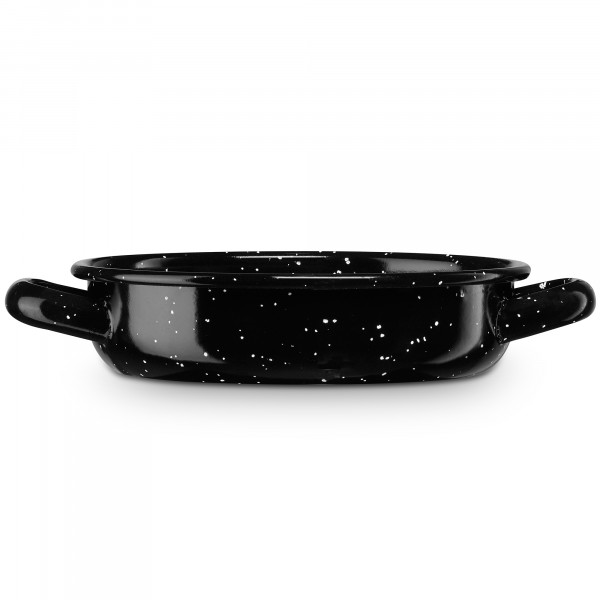 briebe Mini Cazuela Baja Inducción 18 cm, Cazuelita Individual 0,9 L Fuente Acero Esmaltado Vitrificado Apta Vitrocerámica, Fuego, Gas, Horno, Restaurantes / Hogar, Levante, Negro Moteado
