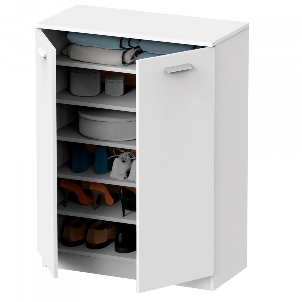 briebe Armario Dormitorio, Multiusos, Baño, Mueble Bajo Auxiliar Cocina, Zapatero, 2 Puertas, 5 Estantes 101x74x36 cm (Alto x Ancho x Profundo) Gran Capacidad, Nova, Blanco