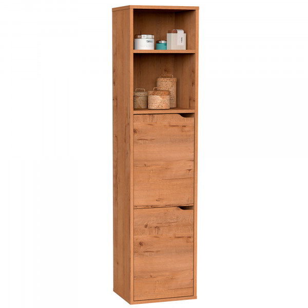 briebe Columna de Baño, Mueble Auxiliar Suspendido o al suelo, Armario Alto Estilo Moderno 150x36,5x30 cm (Alto x Ancho x Profundo) Espacio de Almacenamiento 2 Estantes, 2 Puertas, Aura Roble Gold
