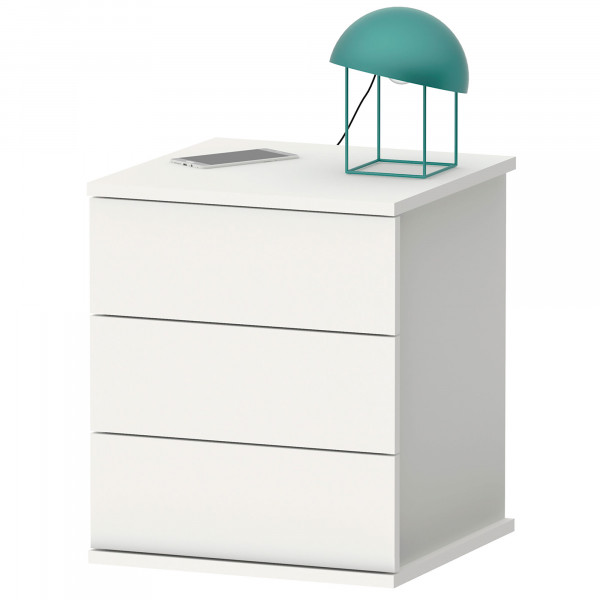 briebe Mesita de Noche 3 Cajones, Mesilla Dormitorio 48,5x41x40 cm (Alto x Ancho x Profundo) Cajonera Serenade Blanco