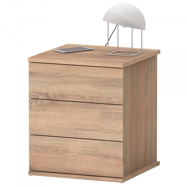 briebe Mesita de Noche 3 Cajones, Mesilla Dormitorio 48,5x41x40 cm (Alto x Ancho x Profundo) Cajonera Serenade Roble Cambrian