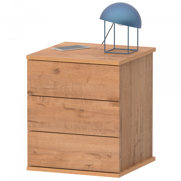 briebe Mesita de Noche 3 Cajones, Mesilla Dormitorio 48,5x41x40 cm (Alto x Ancho x Profundo) Cajonera Serenade Roble Gold