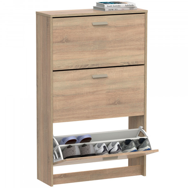 briebe Zapatero Entrada Recibidor, Mueble Auxiliar Estrecho de Madera para Zapatos, 3 Puertas, 119,5x74x25 cm (Alto x Ancho x Profundo) 18 Pares Aproximadamente, Nova Roble Cambrian