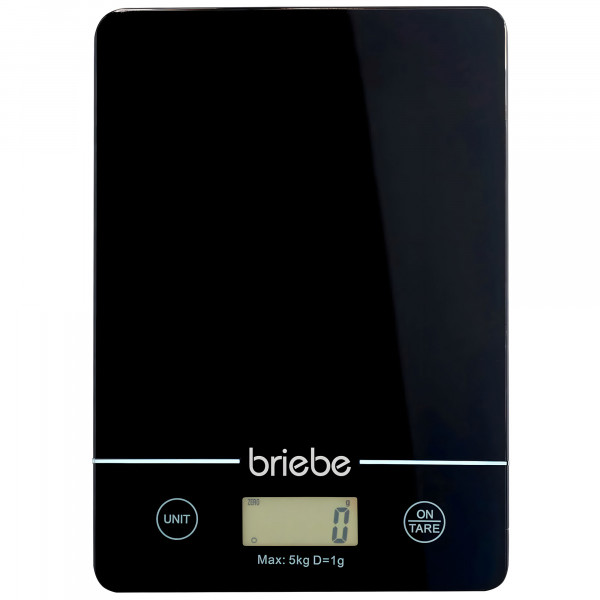 briebe Báscula Cocina Digital, Balanza Alta Precisión 1g / 0.1oz, Peso Comida hasta 5Kg, Pantalla LCD, Función TARA, Plataforma de Vidrio Resistente, Multifunción Pesa gr ml Oz Lb