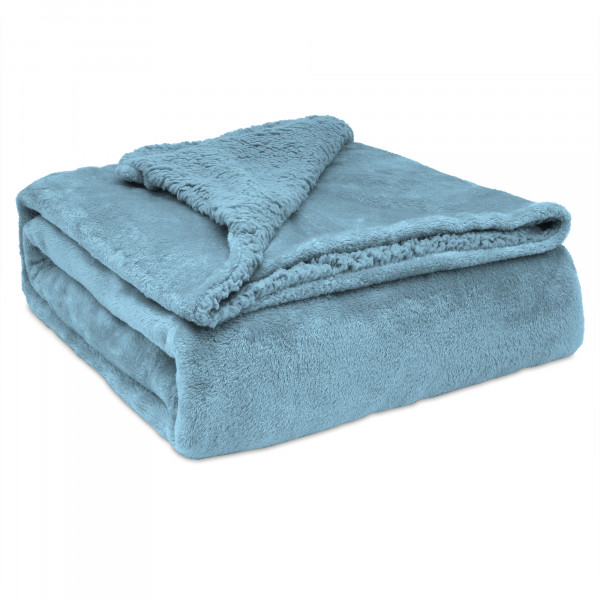 Briebe Manta Sofá Invierno Grande Sedalina Lisa y Borreguito Polar Sherpa 220x240cm, Plaid Calentita, Gruesa y Extra Suave 100% Microfibra, Lavable a Máquina, Reversible para Cama Doble, Azul Petróleo