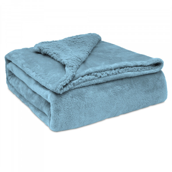 Briebe Manta Sofá Invierno Pequeña Sedalina Lisa y Borreguito Polar Sherpa 130x160cm, Plaid Calentita, Gruesa y Extra Suave 100% Microfibra, Lavable a Máquina, Reversible para Cama 90/105cm, Azul Petróleo