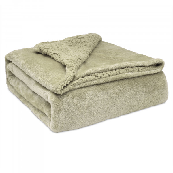 Briebe Manta Sofá Invierno Grande Sedalina Lisa y Borreguito Polar Sherpa 180x240cm, Plaid Calentita, Gruesa y Extra Suave 100% Microfibra, Lavable a Máquina, Reversible para Cama 120 cm, Taupe