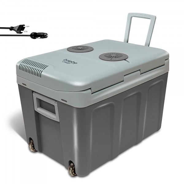 briebe CF1155 Nevera Portátil Eléctrica de Viaje para Coche, Camping, 12V / 220V, Capacidad 40 L, Ruedas, Refrigera, Mantiene el Calor, Modo Bajo Consumo, Gris