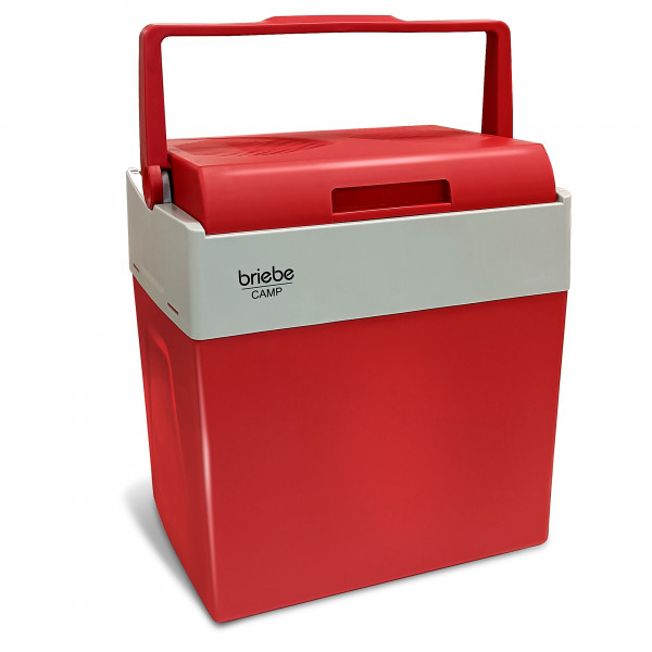 briebe Nevera Portátil Eléctrica de Viaje para Coche, Camping, 12V / 220V, Capacidad 28 Litros, Refrigera, Mantiene el Calor, Modo Bajo Consumo, Roja