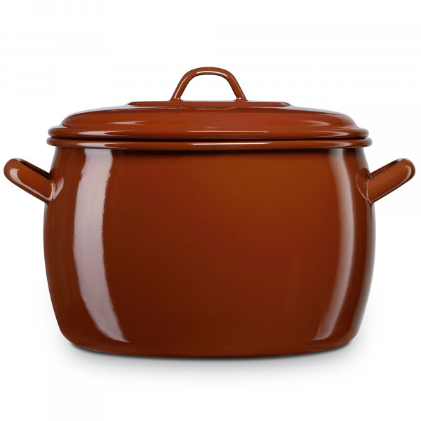 briebe Olla Abombada Cocina Inducción 24 cm, Cazuela 7,5 L Grande con Tapa Acero Esmaltado Vitrificado, Apta Vitrocerámica, Fuego, Gas, Horno, Terra Vintage Marrón Teja