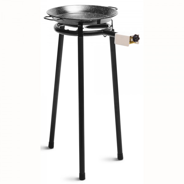 briebe Set Paellero de Gas 30cm + Paellera Esmaltada 38cm 8 Raciones + Soporte 3 Patas L1 Trípode Robusto Aguanta hasta 60 KG, Kit Paella Uso en Interior y Exterior