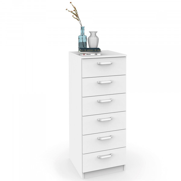 briebe Sinfonier Dormitorio Alto, Cómoda, Cajonera 6 Cajones, 110x40x40 cm (Alto x Ancho x Profundo), Habitación Matrimonio, Juvenil, Infantil, Prakt Blanco