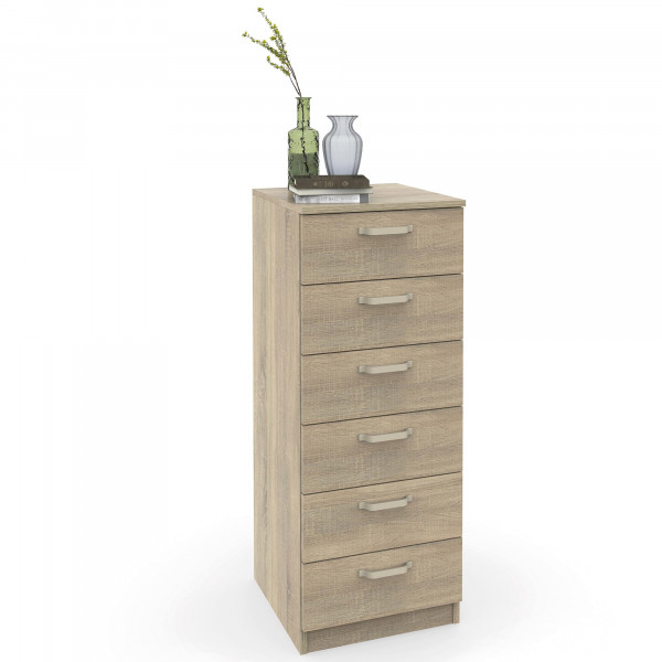 briebe Sinfonier Dormitorio Alto, Cómoda, Cajonera 6 Cajones, 110x40x40 cm (Alto x Ancho x Profundo), Habitación Matrimonio, Juvenil, Infantil, Prakt Roble Cambrian