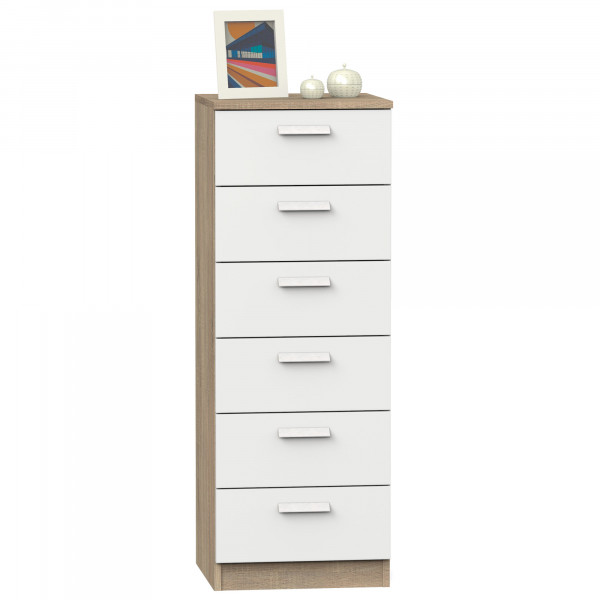briebe Sinfonier Dormitorio Alto, Cómoda, Cajonera 6 Cajones, 110x40x40 cm (Alto x Ancho x Profundo), Habitación Matrimonio, Juvenil, Infantil, Nova Roble Cambrian / Blanco