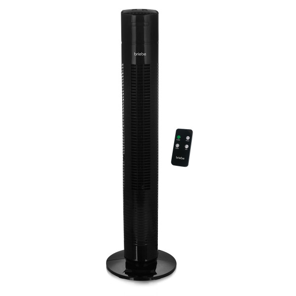 Briebe TFN123015 Ventilador de Torre Silencioso con Mando a Distancia, Temporizador, oscilante, 3 Velocidades, 80cm, negro
