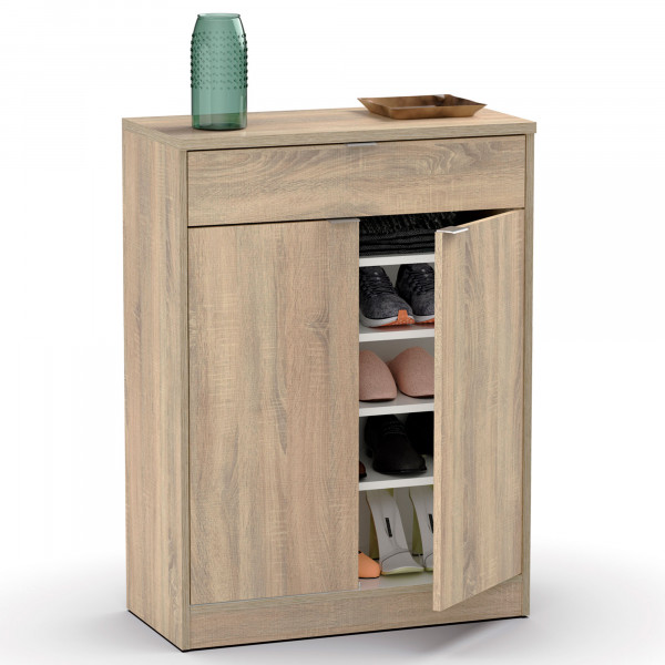 briebe Zapatero Entrada Recibidor, Mueble Auxiliar Estrecho Dormitorio, 2 Puertas, 1 Cajón 101x75x36 cm (Alto x Ancho x Profundo), 20 Pares Zapatos, Domus Roble Cambrian