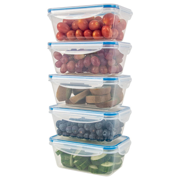 classbach Juego 5 Recipientes Plástico con Tapa, 100% Herméticos, Fiambrera Comida, Tuppers, Contenedor Meal Prep Almacenamiento Adecuados Lavavajillas, Microondas, Congelador, C-FHD 4007 K