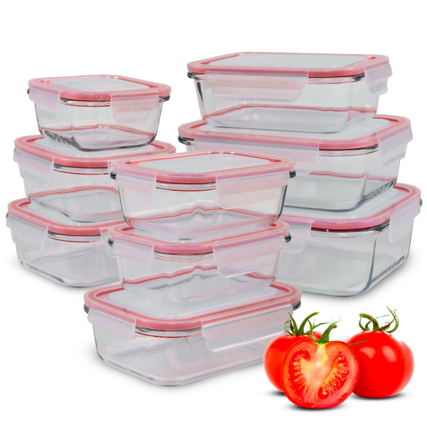 Briebe Juego 9 Recipientes Cristal con Tapa para Alimentos, Fiambrera, Tuppers, Tarros Herméticos, Contenedor de Almacenamiento de Cocina, Lavavajillas, Microondas, Congelador, Caja Meal Prep 