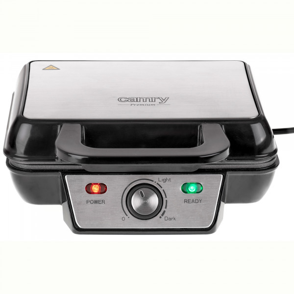 Camry CR 3046 Gofrera Profesional para 2 Gofres Belgas Gruesos, Placas Antiadherentes, Regulador de Temperatura, Waffle Maker Negro / Acero Inoxidable, 1600W