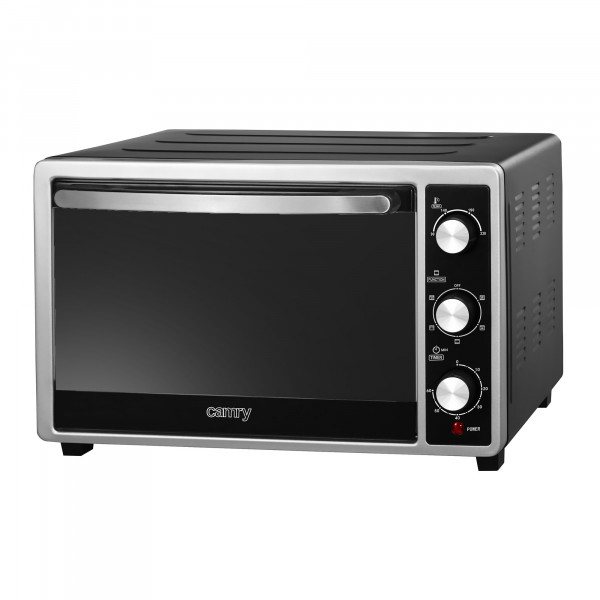 Camry CR 6018 Horno Eléctrico Convección de Sobremesa 35 L, Asador de Pollo, Puerta Doble Cristal Efecto Espejo, 5 Modos de Calor, Temporizador, Ajuste de Temperatura, Negro, 2200W