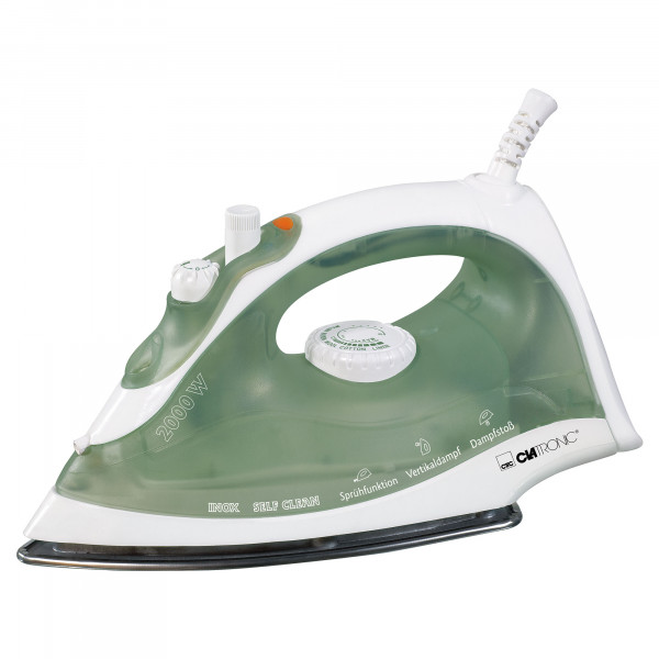 Clatronic DB 3105 - Plancha de vapor, suela de acero inoxidable, 2000 W, color blanco y verde