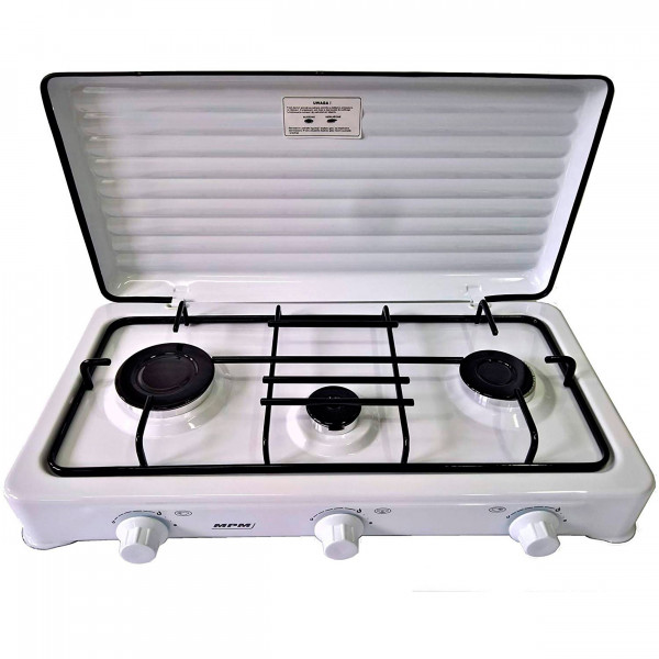 SMILE KN-03/1KB - Cocina de Gas Portátil para camping, 3 quemadores, blanco