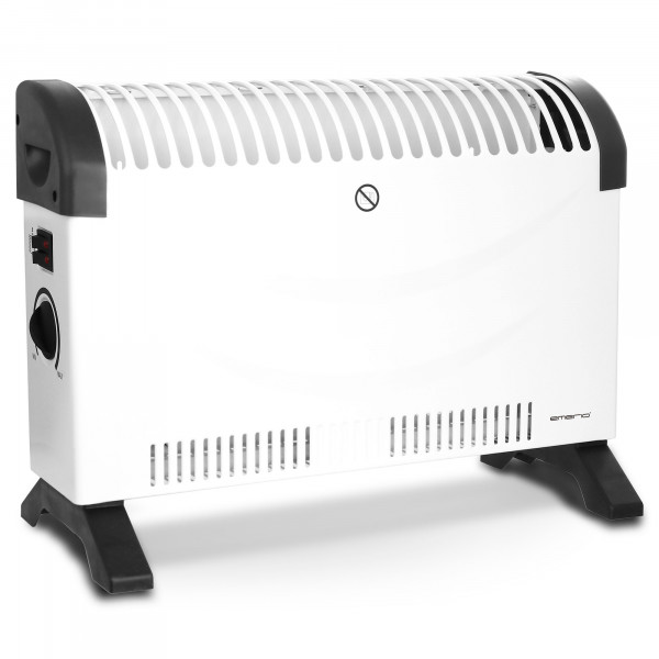 Emerio Radiador Convector Eléctrico Aire Caliente, Regulador de Temperatura, Termostato Para Bajo Consumo, Silencioso, Portátil, Asas de Transporte, 3 Niveles Potencia 750W, 1250W, 2000W, Blanco