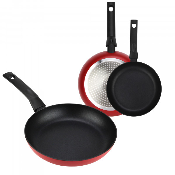 Fagor Nela Rouge Set Juego Sartenes Inducción 20-24-28 cm, Aluminio Extragrueso Espesor 3 mm, Antiadherente Ecológico Doble Capa sin PFOA, Apta para Todas Las Cocinas, Vitrocerámica, Gas, Lavavajillas