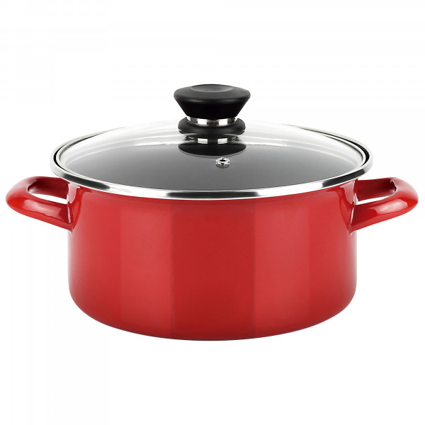 Fagor Optimax Cacerola Inducción 18 cm, Tapa de Cristal, Acero Esmaltado, Alto Espesor, Antiadherente Ecológico XYLAN PLUS sin PFOA, Apta para Todas Las Cocinas, Vitrocerámica, Gas, Horno, Lavavajillas, Rojo