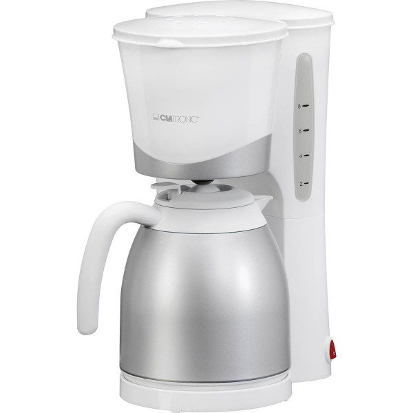 Clatronic KA 3327 - Cafetera de goteo con jarra termo, capacidad 8 - 10 tazas, 1 l, 870 W, color blanco y plata