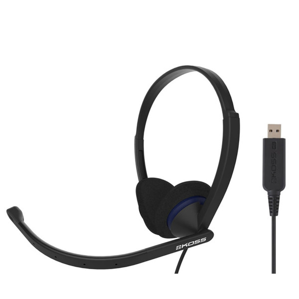 Koss CS200 USB Auriculares con Cable y Micrófono con Cancelación Ruido, Cascos de Diadema Ajustables On Ear para Videoconferencia Oficina, Call Center, Comunicación, Skype, Zoom