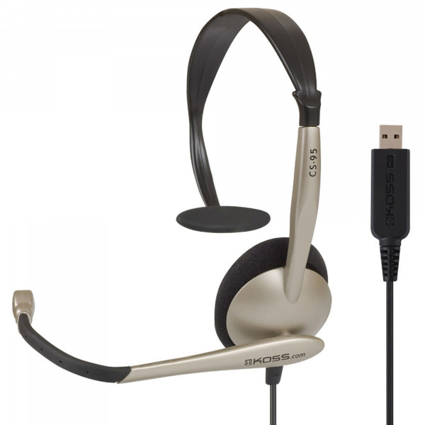 Koss CS95 USB Auriculares con Cable y Micrófono con Cancelación Ruido, Cascos de Diadema Monoaurales Ajustables para Videoconferencia Oficina, Call Center, Comunicación, Skype, Zoom