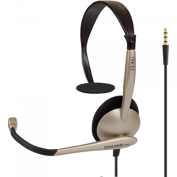 Koss CS95i Auriculares con Cable y Micrófono con Cancelación Ruido, Cascos de Diadema Monoaurales Ajustables para Videoconferencia Oficina, Call Center, Comunicación, Zoom, Conexión Jack 3,5mm