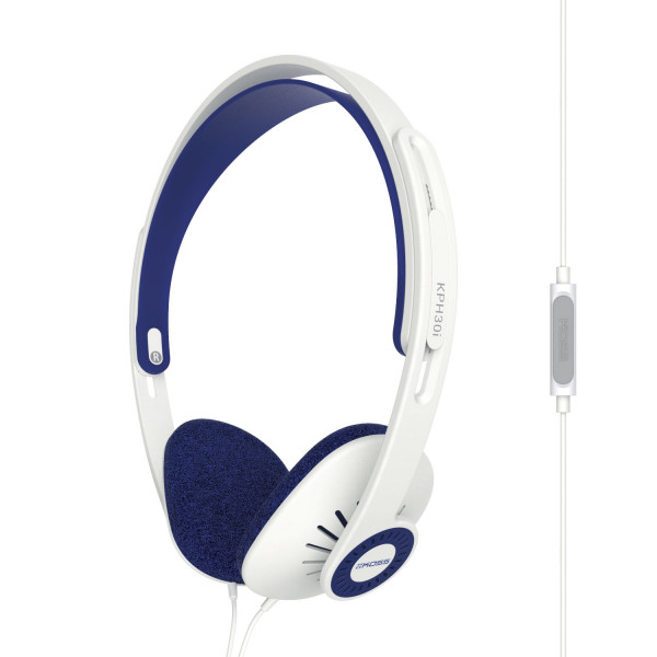 Koss KPH30iW Auriculares con Cable y Micrófono, Cascos de Diadema Abiertos, Headphones On Ear, Control Remoto en el Cable para Llamadas, Ajustable, Jack de 3,5 mm, Blanco