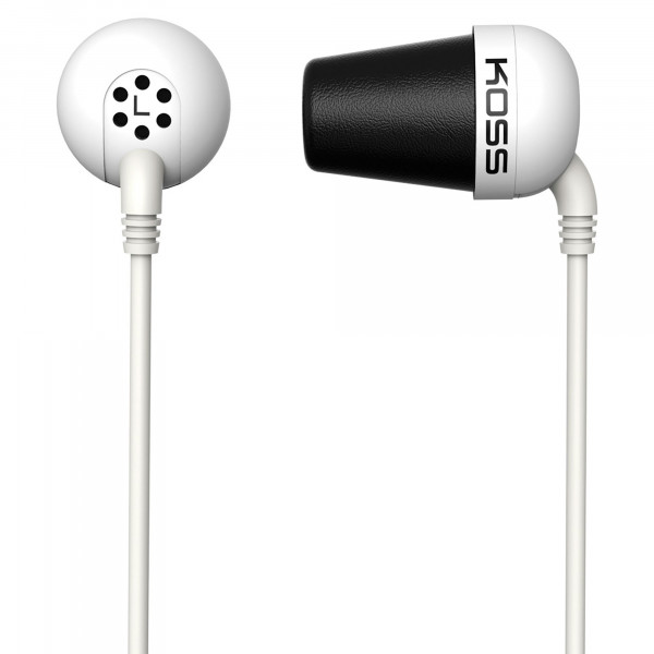 Koss Plug W Classic Auriculares con Cable, Cascos Intraurales In Ear de Botón, Earphones Ligeros Compatibles con Smartphones, Earbuds, Sonido con Graves de Calidad, Conexión Jack 3,5mm, Blanco