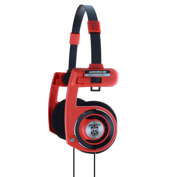 Koss Porta Pro Flame Classic Auriculares con Cable, Cascos de Diadema Abiertos, Headphones On Ear Plegables, Ajustables, para Música Calidad de Graves, Jack de 3,5 mm, Rojo / Negro