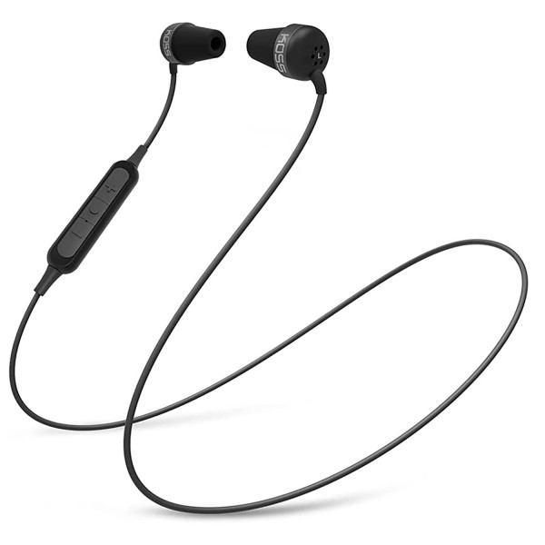 Koss Plug Wireless Auriculares Inalámbricos Bluetooth con Micrófono Manos Libres, Cascos Deportivos In Ear de Botón con Control Remoto, Earphones, Earbuds, Graves de Calidad hasta 6 h, Negro