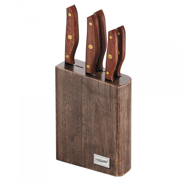 Maestro MR-1416 Bloque Cuchillos Cocina Profesional, 6 pcs.,Taco de Madera, 5 Cuchillos, Hojas de Acero Inoxidable, Mangos Ergonómicos