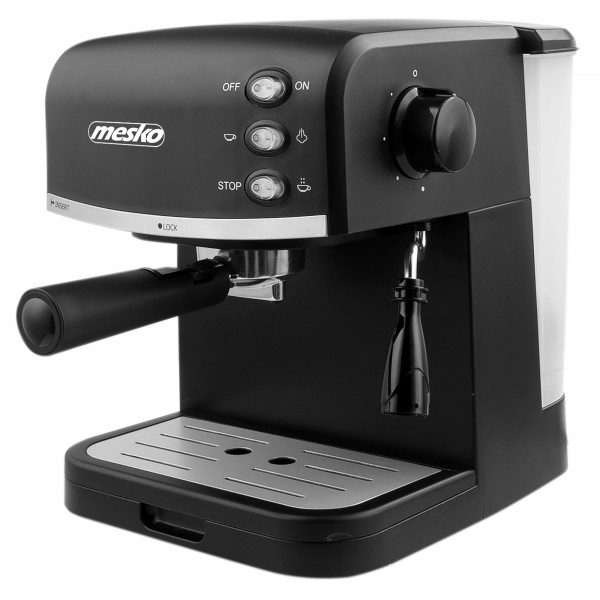 Mesko MS 4409 Cafetera Espresso Manual 15 Bares, Depósito 1,5 L, para Preparar Café Latte, Espresso y Capuccino, Vaporizador para Espumar Leche, Negro, 850W 