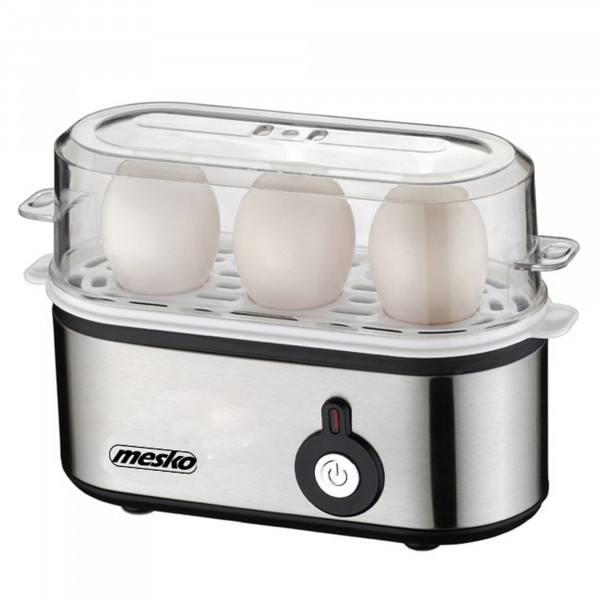 MESKO MS-4485 Cuece Huevos Eléctrico para 3 Huevos, Acero Inoxidable, Protección por Sobre Calentamiento, 350W, Libre de BPA