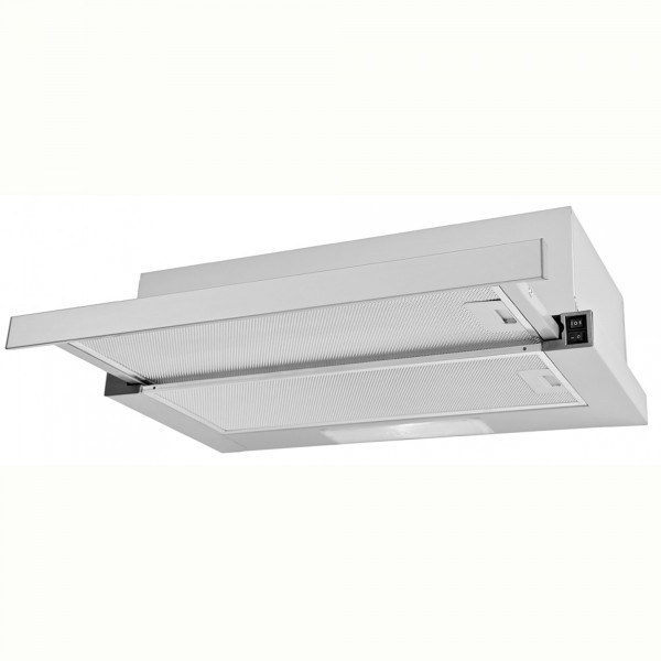 MPM-61-OS-65 Campana Extractora Cocina Encastrable 60cm, Extractor Humos Telescópico Empotrado 172m3 Evacuación al Exterior y Recirculación, 3 Velocidades de Extracción, Luz LED, Inox