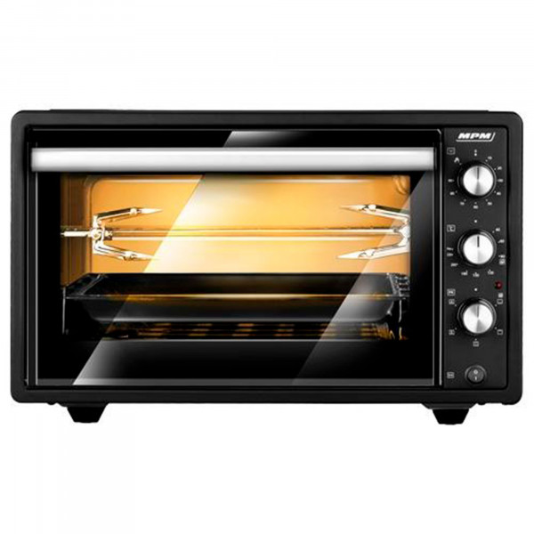 MPM MPE-10/T Horno Eléctrico Convección de Sobremesa 37 Litros, Asador de Pollo, Puerta Doble Cristal, 5 Modos de Calor, Temporizador, Ajuste de Temperatura, Negro, 16500W