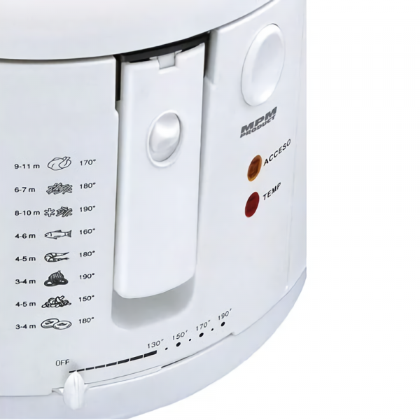 MPM DF-802 Freidora eléctrica compacta 1,9 litros cubeta desmontable lavable antiadherente regulador hasta 190°C, libre BPA, 1600W