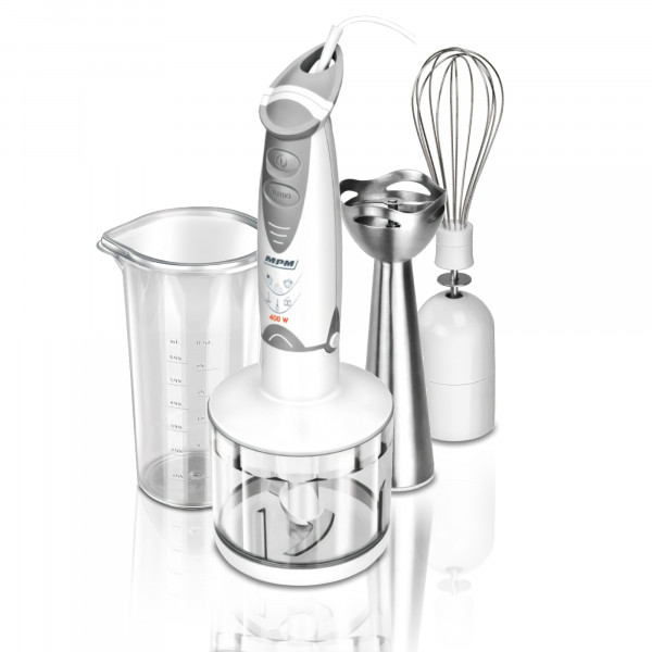 MPM MBL-03 Set Batidora de Mano Picadora y Varillas, con Accesorios, Acero Inoxidable, Función Turbo 400W, Libre de BPA