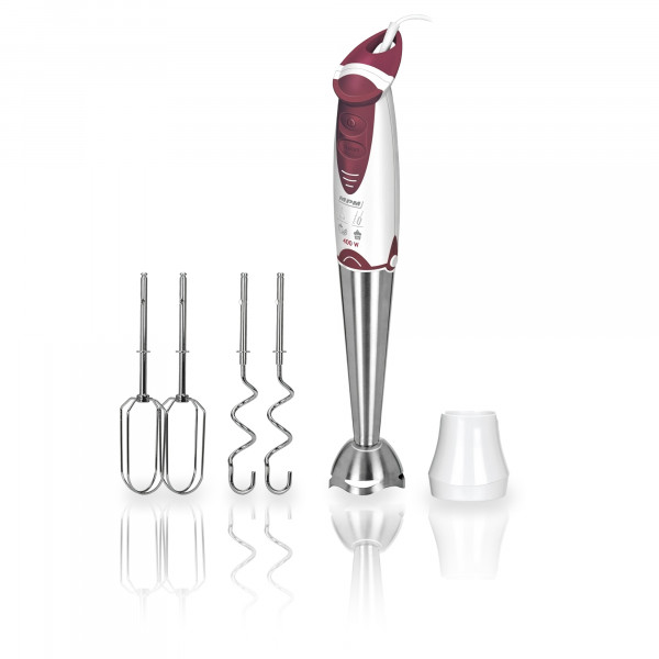 MPM MBL-16 Set Batidora de Mano de acero Inoxidable con Varillas para Repostería, para Batir, Montar o Mezclar, 3 en 1, Función Turbo, Ergonómico, 400W