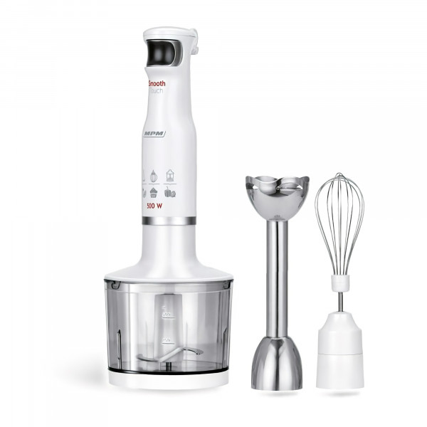 MPM MBL-28 Set Batidora de Mano Picadora y Varillas, con Accesorios, Acero Inoxidable, Función Smooth Touch 500W, Libre de BPA