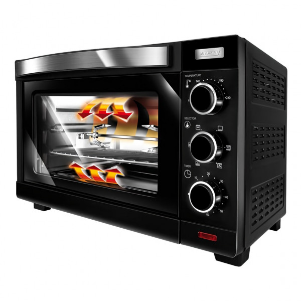 MPM MPE-09/T Horno Eléctrico de Sobremesa Convección 30 litros, Acero Inoxidable, Asador de pollo, Temporizador, Ajuste de Temperatura, negro, 1600W