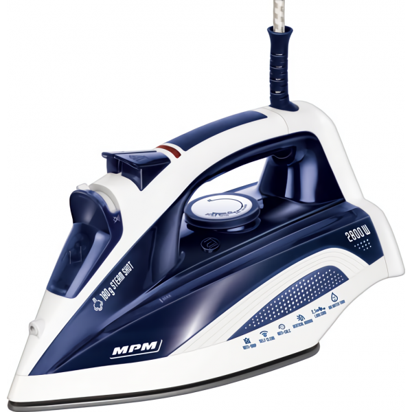 MPM MZE-21/N Plancha ropa vapor Suela cerámica, vapor Vertical, Golpe de Vapor, autolimpieza, antigoteo, 7 Funciones, depósito 330ml,